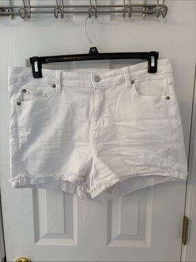 American Eagle Outfitters White High V-Rise Shortie Denim Shorts